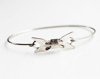 Bow Bracelet Silver, Bow Bracelet, Ribbon Bracelet, Gift Bracelet, Cute Bracelet, Silver Cuff, Bow Cuff, Silver Bow Cuff, Small Silver Cuff