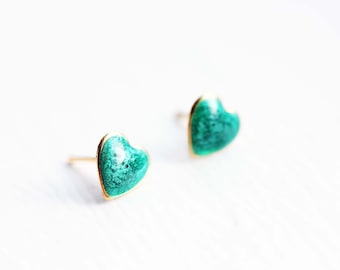 Heart Enamel Studs, Green Heart Studs, Silver Heart Studs, Enamel Studs, Gold Heart Studs, Heart Earrings, Small Heart Studs, Gold Studs