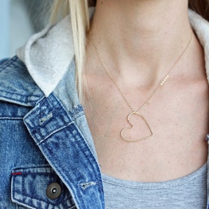 Heart Necklace Gold, Gold Filled Heart Necklace, Gold Filled Necklace, Gold Necklace, Wire Heart Necklace, Large Heart, Heart Necklace