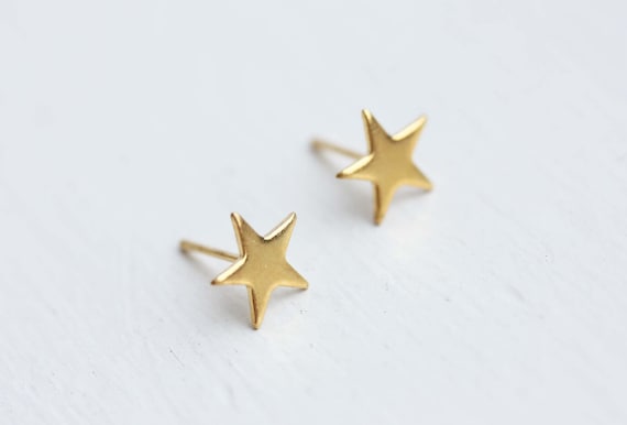 Star Studs Gold, Small Star Studs, Gold Star Earr… - image 1