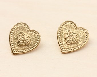 Heart Studs Gold, Gold Heart Earrings, Big Heart Studs, Large Heart Studs, Gold Stud Earrings, Heart Shaped Studs, Large Studs, Big Studs