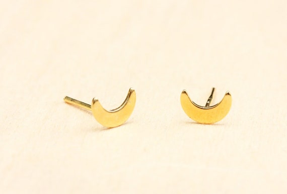 Moon Studs Gold, Small Moon Studs, Moon Earrings,… - image 2