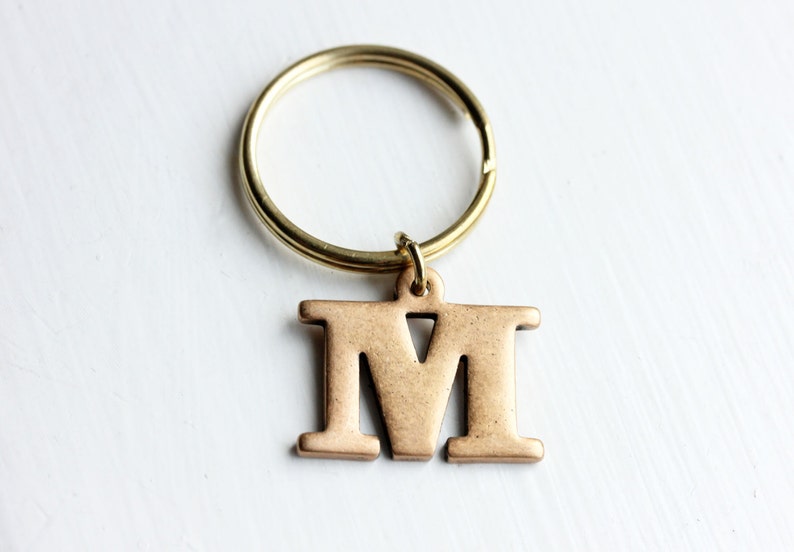 Initial Keychain Brass Personalized Keychain Retro Monogram Etsy
