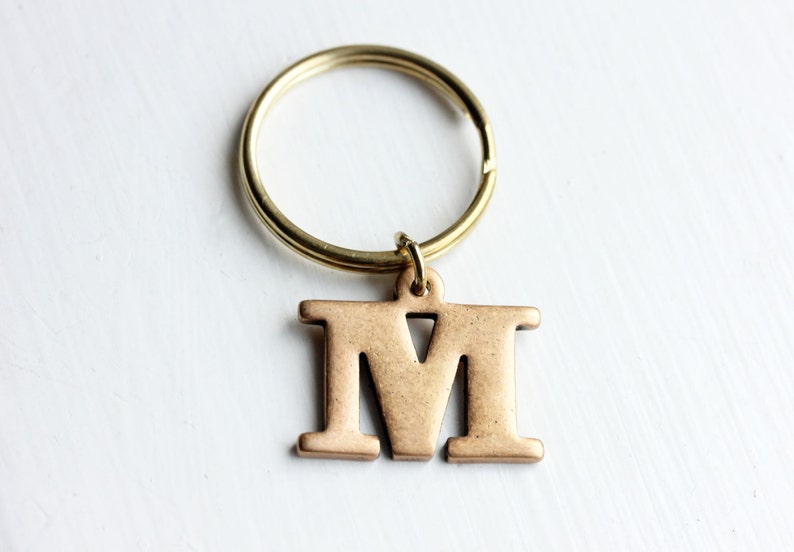 Initial Keychain Brass, Personalized Keychain, Retro Monogram Keychain, Vintage Letter Keychain image 2