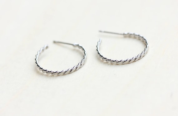 Silver Hoop Earrings, Twist Hoop Earrings, Braide… - image 2