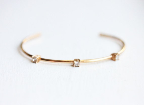 Crystal Bar Bracelet, Crystal Cuff, Gold Crystal … - image 2