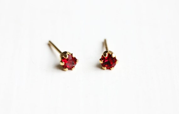 Red Crystal Studs, Crystal Studs, Red Studs, Red … - image 1