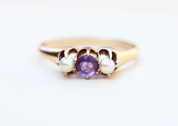 Victorian Stone Ring, Amethyst Victorian Ring, Pea