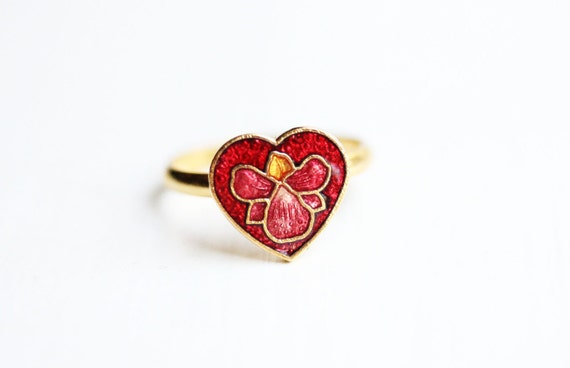 Red Orchid Heart Ring, Flower Ring, Heart Ring, E… - image 1