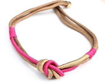 Rope Knot Necklace -- Pink and Brown