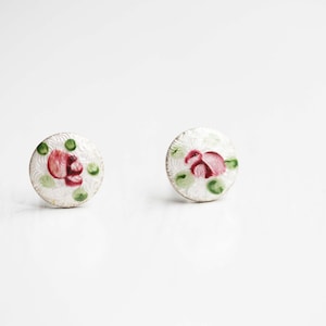 Rose Studs Enamel, Pink Flower Studs, Vintage Rose Studs, Vintage Flower Studs, Bridesmaid Studs, Rose Earrings, Pink Flower Studs, Studs