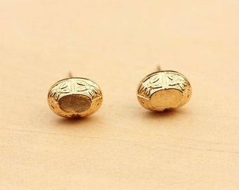 Gold Oval Studs, Gold Nugget Studs, Gold Studs, Round Gold Studs, Engraved Studs, Flower Studs, Small Gold Studs, Gold Dome Studs, Studs