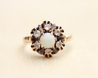 Opal Cluster Ring, Opal Ring, Gold Opal Ring, 10K Gold Ring, Cluster Ring, Cluster Ring Ring, Oval Opal Ring, Size 8.5