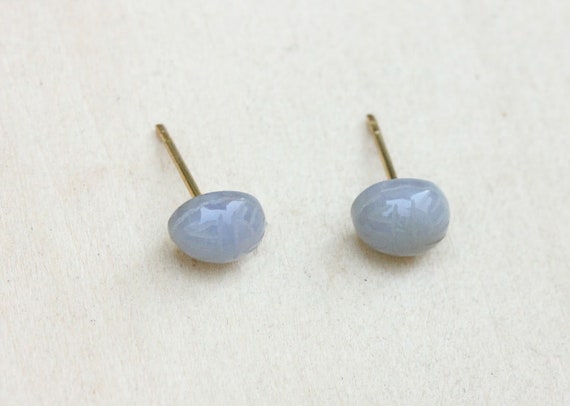 Glass Oval Earrings Blue, Colorful Oval Studs, Gl… - image 2