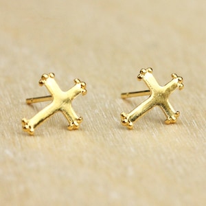 Gold Cross Studs, Cross Studs, Religious Studs, Cross Shaped Studs, Cross Earrings, Small Cross Studs, Communion Studs, Christian Earrings