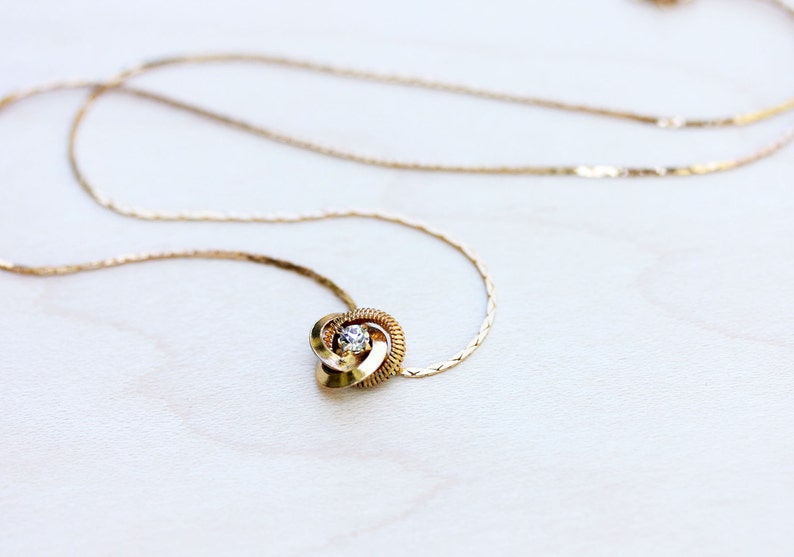 Gold Crystal Knot Necklace Knot Necklace Crystal Necklace Etsy