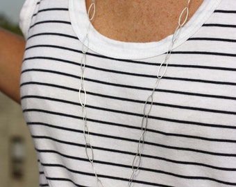 Silver Chain Necklace, Long Silver Chain Necklace, Long Chain Necklace, Silver Links Necklace, Sterling Silver Chain Necklace, Long Necklace