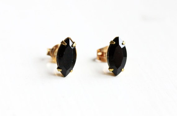 Black Marquise Studs, Black Crystal Earrings, Bla… - image 1
