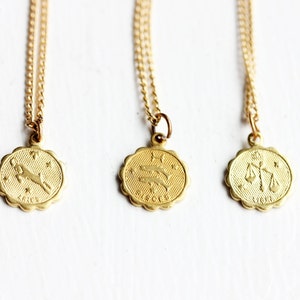 Zodiac Charm Necklace, Astrology Charm Necklace, Gold Zodiac Necklace, Gold Charm Necklace, Vintage Charm Necklace, All Signs Available