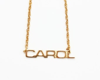 Carol nombre collar oro, collar de nombre, collar de nombre vintage oro, collar de nombre vintage, collar de oro, collar vintage