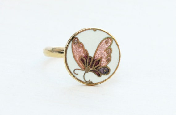 White Butterfly Ring, Butterfly Ring, Round Butte… - image 1