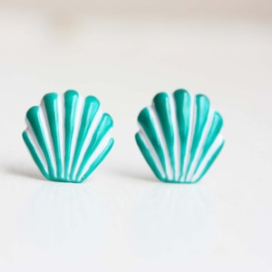 Seashell Studs, Enamel Shell Studs, Enamel Studs, Large Colorful Studs, Shell Studs, Seashell Earrings, Green, Pink, Yellow, Red, Purple image 1