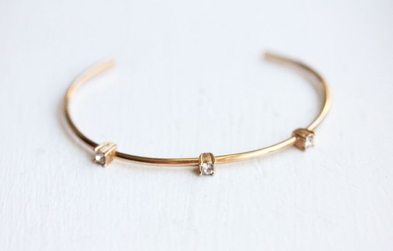 Crystal Bar Bracelet, Crystal Cuff, Gold Crystal … - image 1