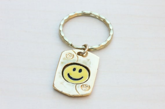 Smiley Face Keychain, Yellow Keychain, Smile Keyc… - image 1