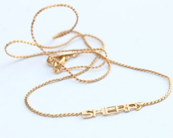 Sherry Name Necklace Gold, Name Necklace, Vintage Name Necklace Gold, Vintage Name Necklace, Gold Necklace, Vintage Necklace