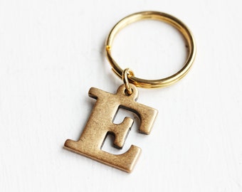 Initial Keychain Brass, Personalized Keychain, Retro Monogram Keychain, Vintage Letter Keychain