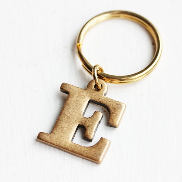 Initial Keychain Brass, Personalized Keychain, Retro Monogram Keychain, Vintage Letter Keychain