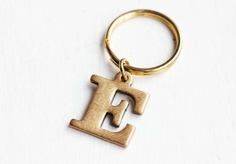 Initial Keychain Brass Personalized Keychain Retro Monogram Etsy