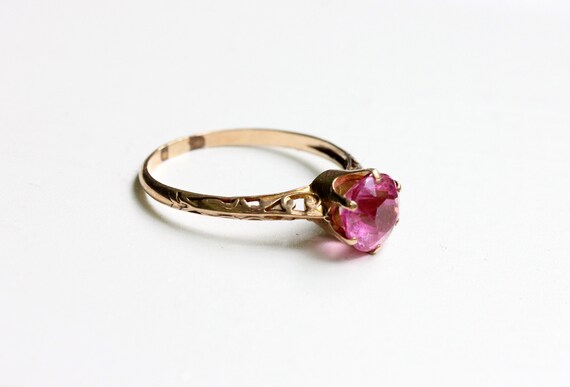 Victorian Pink Ring, Pink Stone Ring, Gold Victor… - image 2