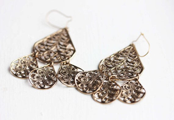 Filigree Petal Earrings, Filigree Dangle Earrings… - image 2