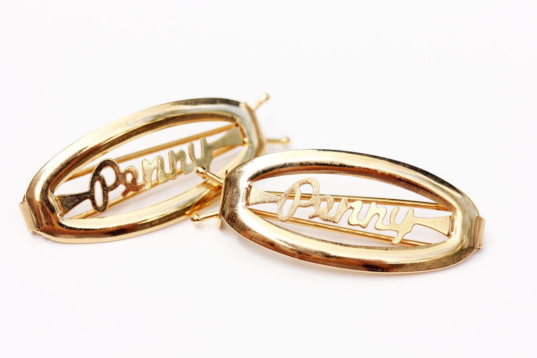 Penny Hair Clips Gold, Name Hair Clips, Vintage Hair Clips Gold, Hair