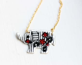 Elephant Necklace Enamel, Elephant Necklace, Enamel Necklace, Painted Necklace, Animal Necklace, Elephant