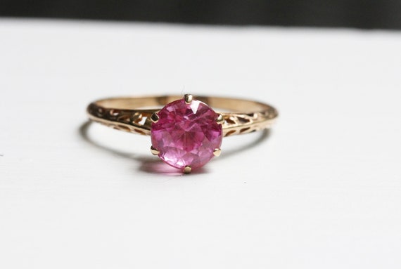 Victorian Pink Ring, Pink Stone Ring, Gold Victor… - image 4