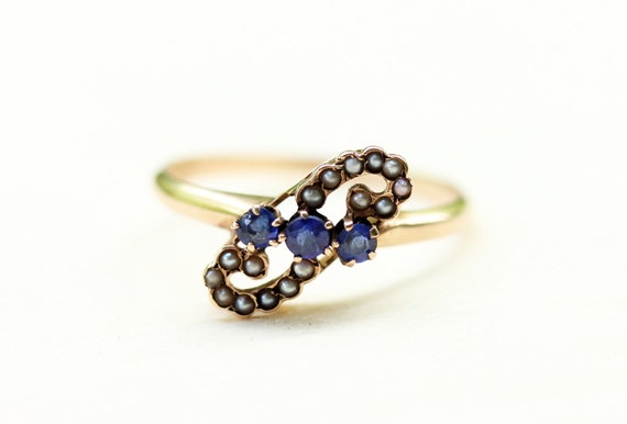 Victorian Paisley Ring, Blue Victorian Ring, Pear… - image 2