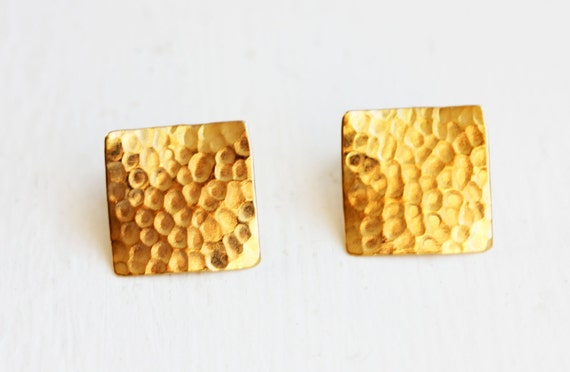 Hammered Square Earrings, Square Earrings, Hammer… - image 1