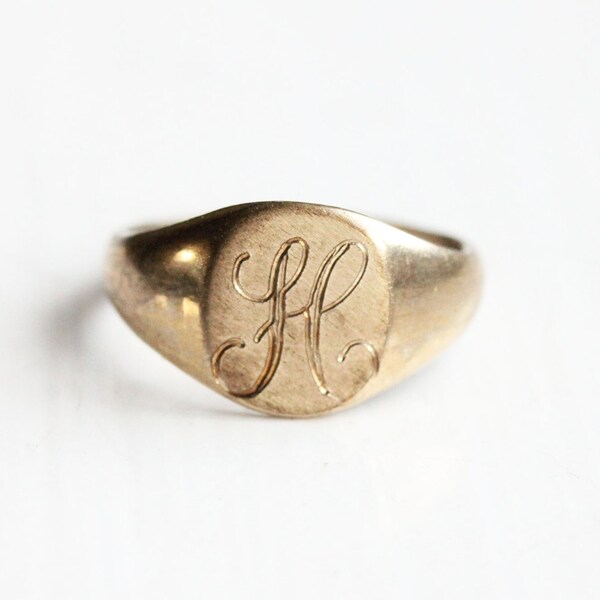 14K Gold Fill Signet Ring - Letter H
