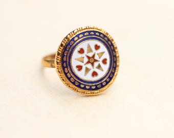 Enamel Hex Ring, Hex Ring, Round Ring, Enamel Ring, Symbol Ring, Gold Enamel Ring, Gold Ring, Round Ring, Adjustable Ring, Vintage Ring