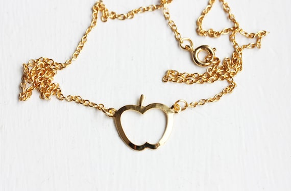 Apple Necklace Gold, Apple Necklace, Teacher Necklace, Fruit Necklace, Gold Charm Necklace, Gold Teacher Necklace, Gold Chain Necklace