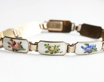 Sterling Silver Mixed Flowers Enamel Bracelet