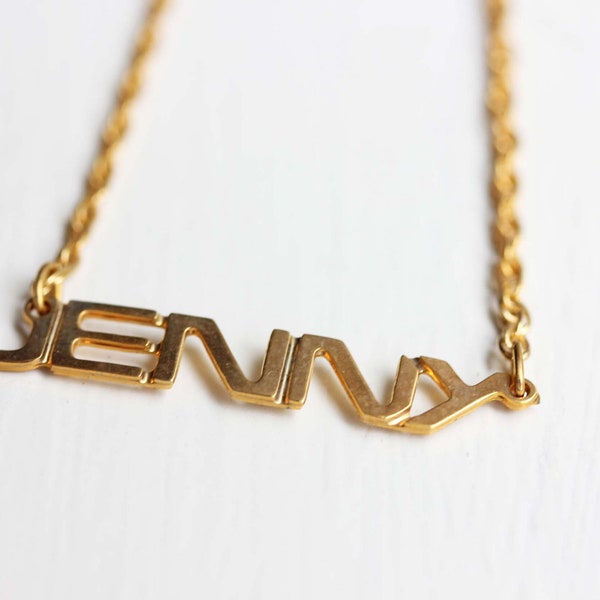 Jenny Name Necklace, Jenny Name Jewelry, Name Necklace Gold, Jenny Gold Jewelry, Retro Name Necklace, Vintage Name Necklace