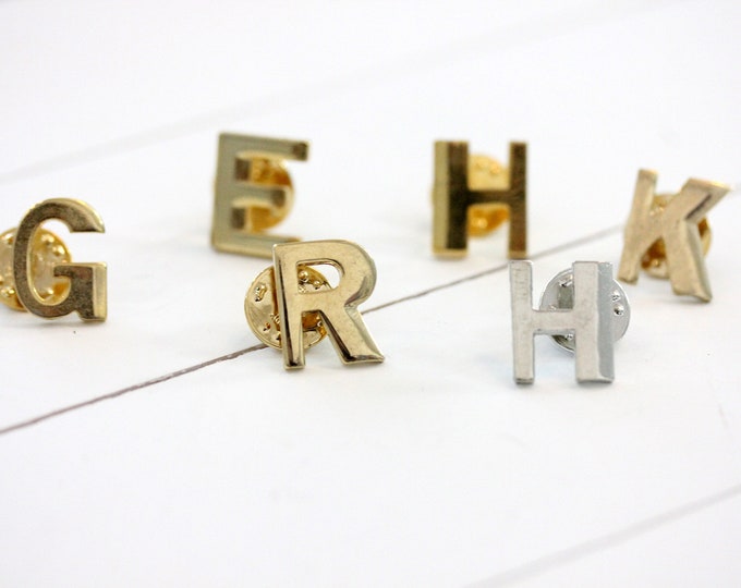 Gold Intial Pin Initial Pin Gold Letter Pin Silver Initial Etsy