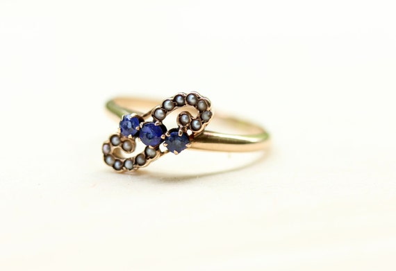 Victorian Paisley Ring, Blue Victorian Ring, Pear… - image 3