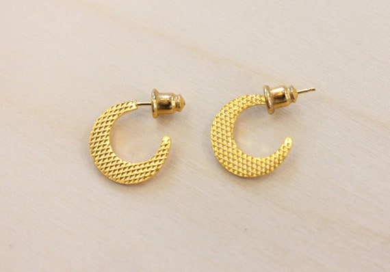 Small Hoop Earrings, Small Gold Hoops, Textured H… - image 1
