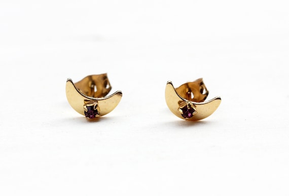 Moon Studs Gold, Small Moon Studs, Moon Earrings,… - image 1
