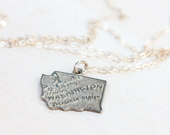 Gold State Charm Necklace - Washington