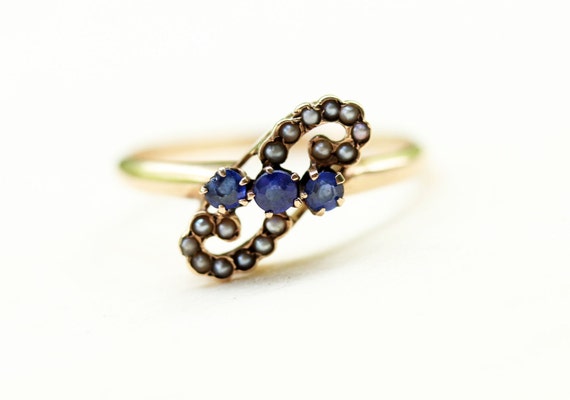 Victorian Paisley Ring, Blue Victorian Ring, Pearl